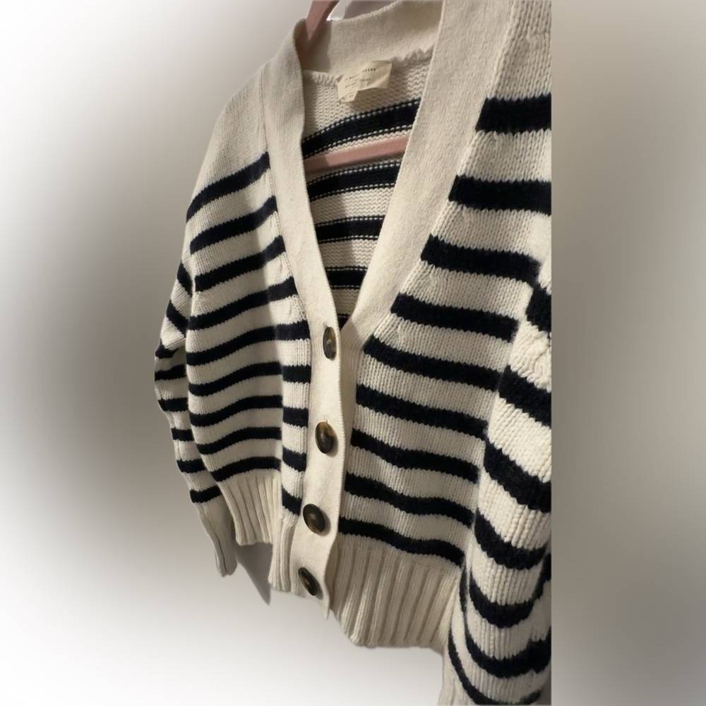 SÉZANE Wool Cotton Blend “Wilson” Cardigan | Ecru/Navy Stripes - Picture 6 of 13